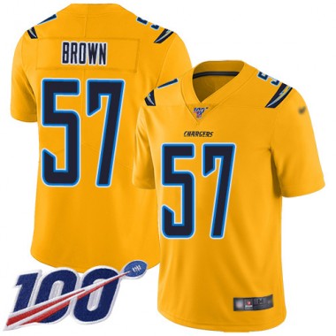 Los Angeles Chargers NFL Football Jatavis Brown Gold Jersey Men Limited #57 100th Season Inverted Legend